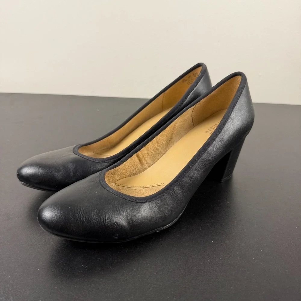 Naturalizer Naomi Pumps Women 9.5M Black Leather Block Heel Comfort Shoes Career